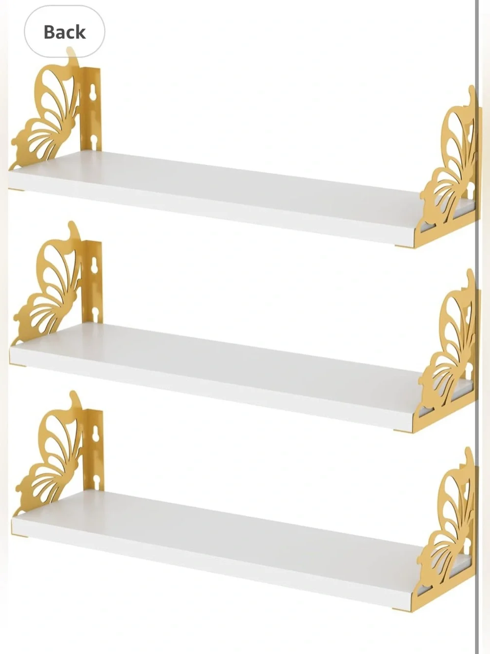 Decorative Butterfly Wall Shelves in White and Gold